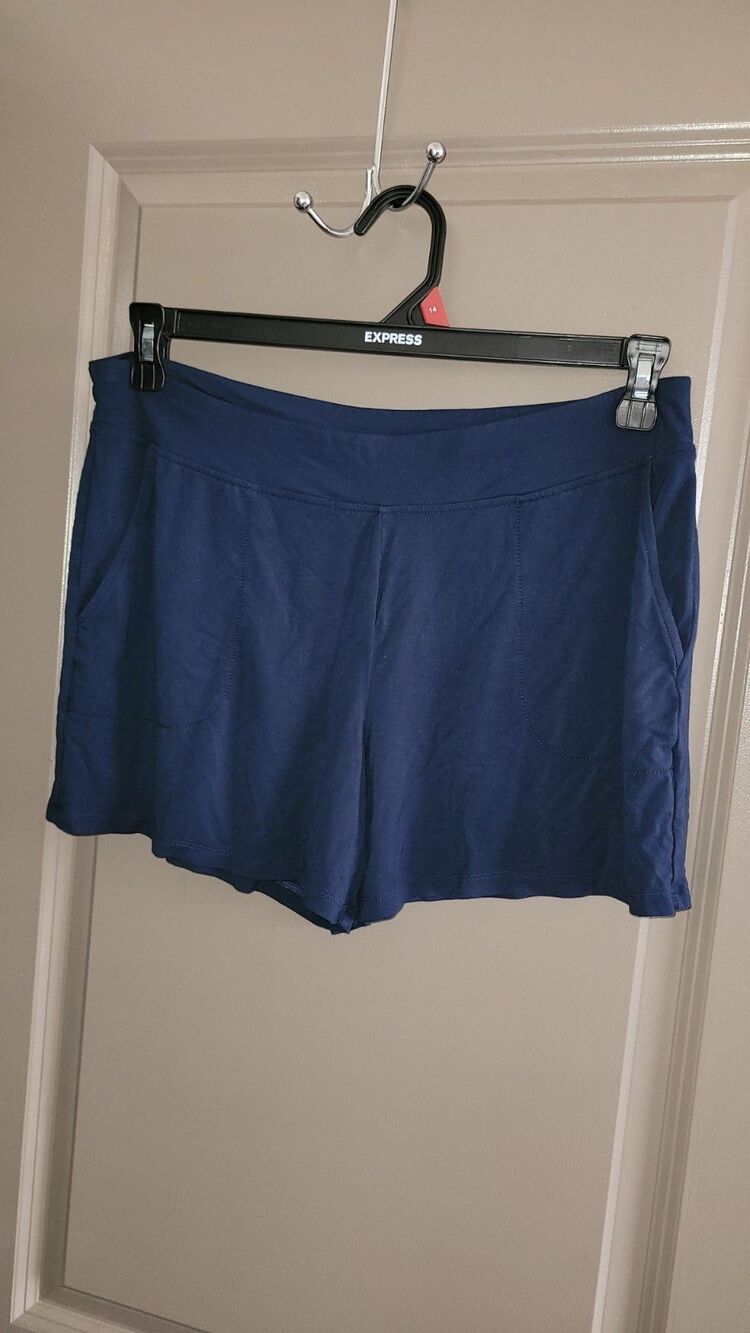 Soma Intimates Navy Blue Lounge Sleep Shorts Rayon Spandex Pockets Womens M